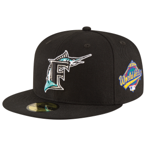 New Era Marlins 59Fifty World Series Side Patch Cap - Men's - Black/Teal