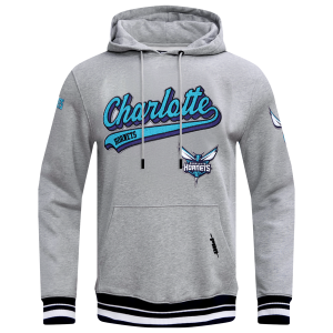 Pro Standard Hornets Script Fleece P/O Hoodie - Men's - Heather Gray/Black