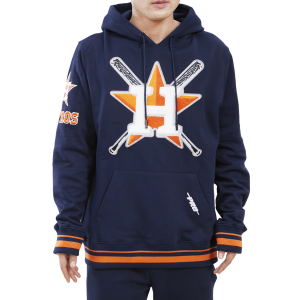 Pro Standard ASTROS MASH UP RIB FLC PO HOODIE - Men's - Midnight Navy/Midnight Navy/Orange