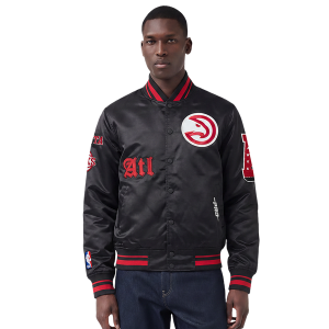 Pro Standard Atlanta Hawks Old English Rib Satin Jacket - Men's - Red/Black/Black