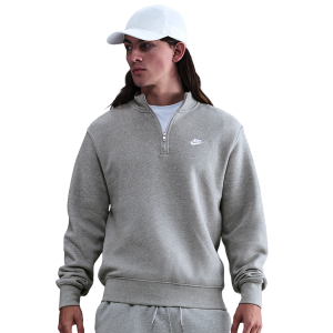 Nike Club Fleece Half-Zip - Men's - Lt Smoke Grey/Dk Grey Heather/White