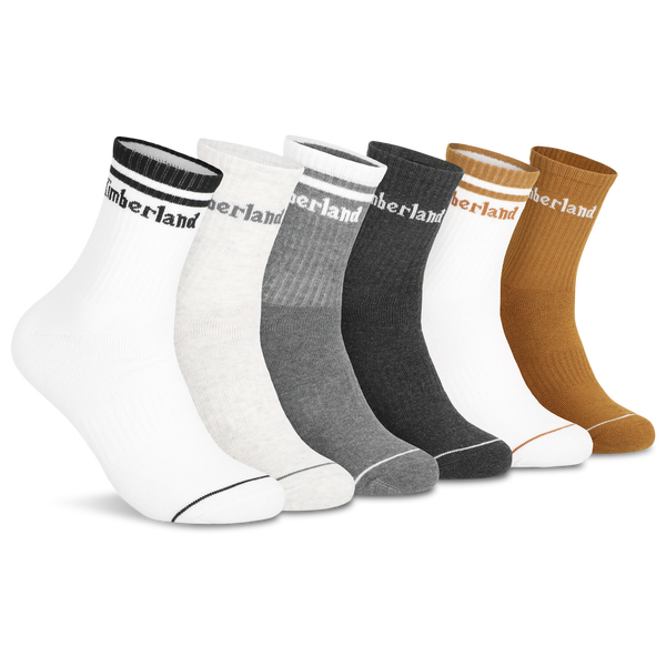 Timberland Millboro High Quarter Socks 6 Pack - Men's - White/Wheat/Black